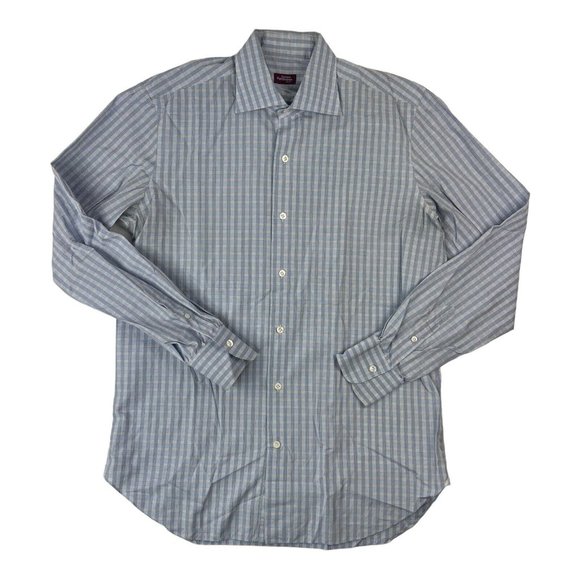 Sartoria Partenopea Napoli Blue & White Check Long Sleeve Button Up Mens Size L - Picture 2 of 7
